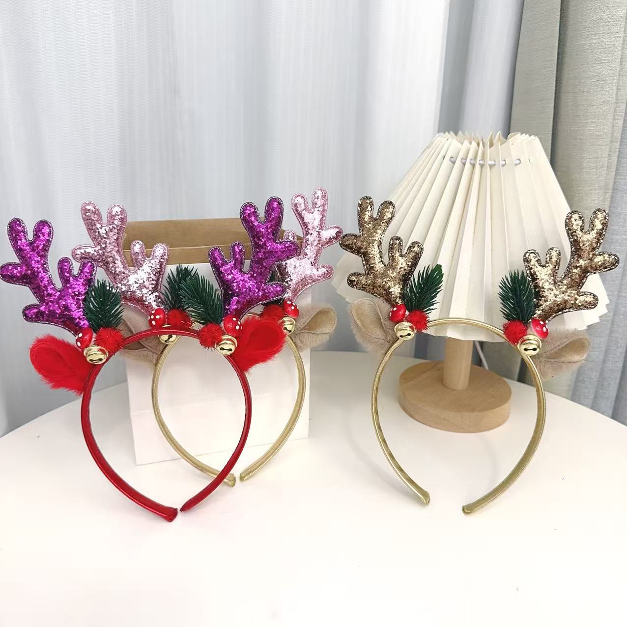 Reindeer Antlers Headband - Diademas con Cuernos de Reno Brillantes,