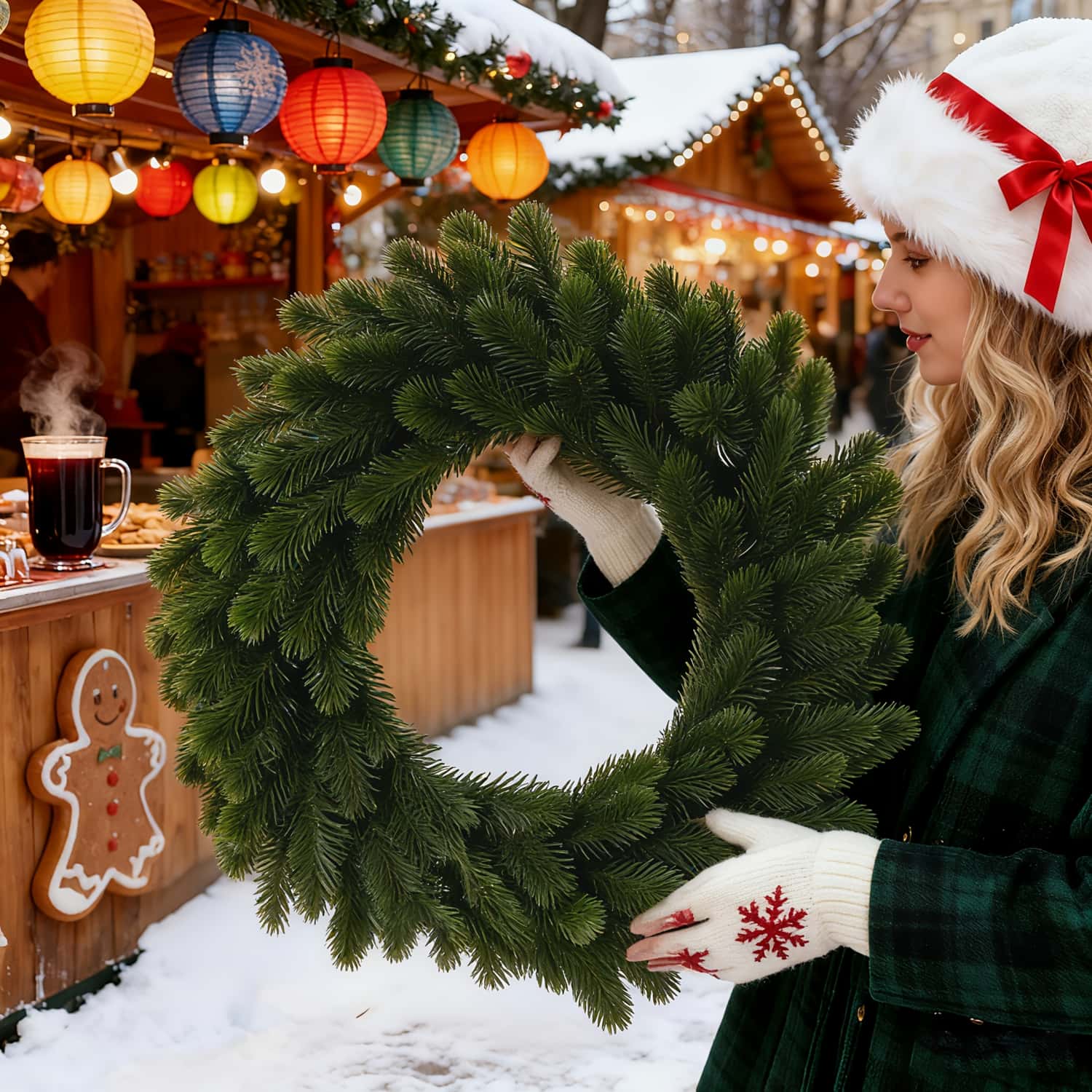 Christmas Wreath Fake - 1 corona navideña artificial, decoración navideña