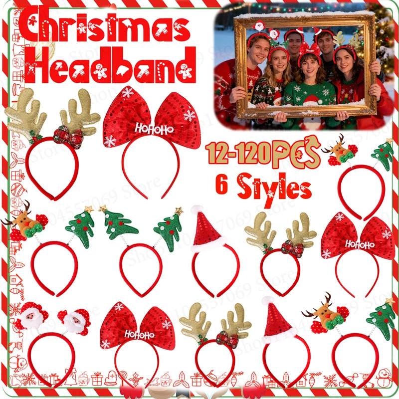 Reindeer Antlers Headband - Diadema navideña de 12-120 Uds., decoraciones